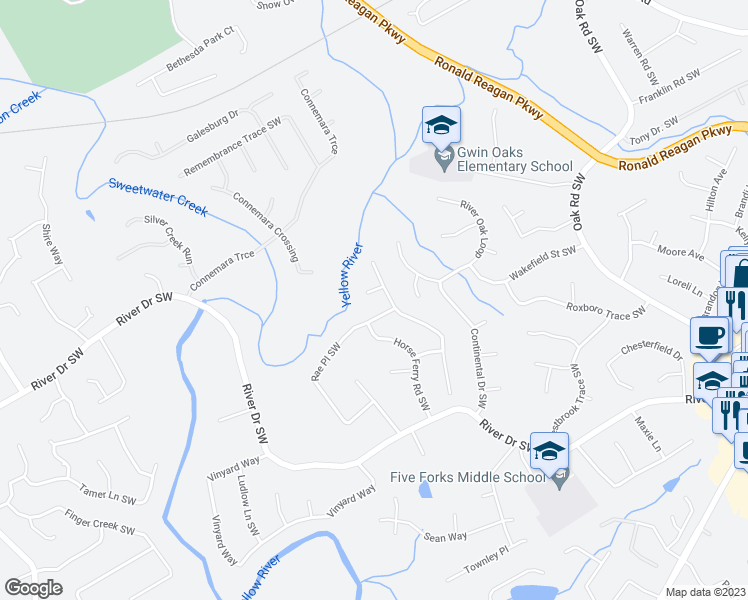 map of restaurants, bars, coffee shops, grocery stores, and more near 3346 Station Court in Lawrenceville