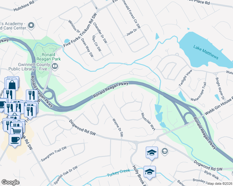 map of restaurants, bars, coffee shops, grocery stores, and more near 1010 Dunmoore Way in Snellville