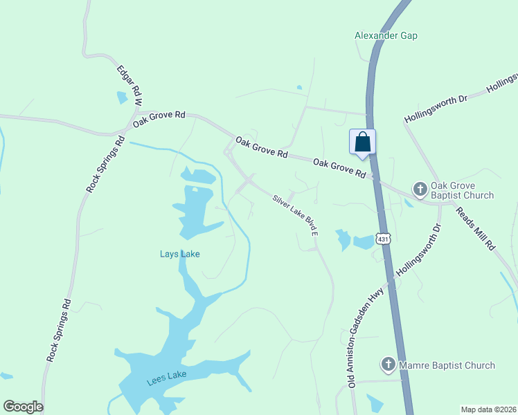 map of restaurants, bars, coffee shops, grocery stores, and more near 2 Silver Lake Boulevard East in Gadsden