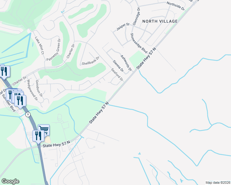 map of restaurants, bars, coffee shops, grocery stores, and more near 395 Wampee Road in Little River