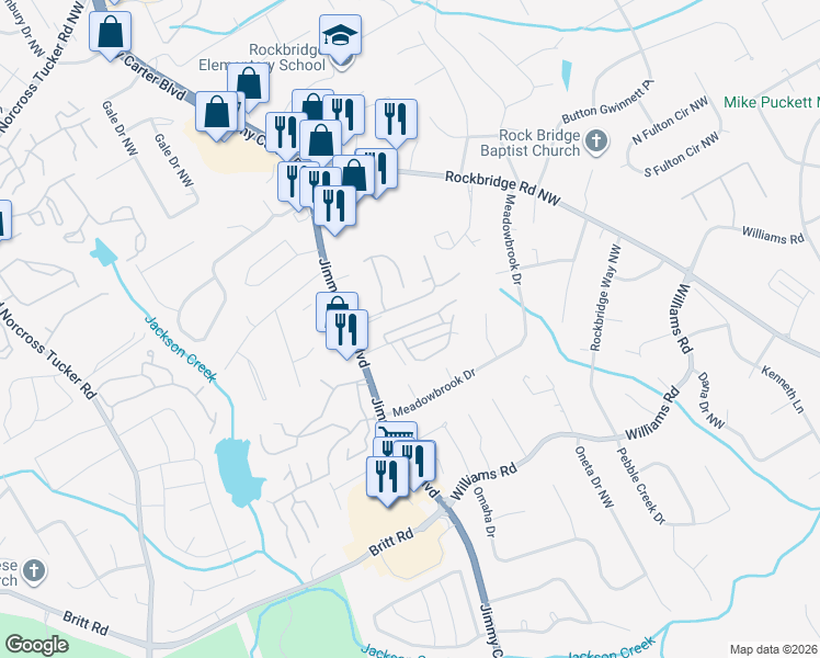 map of restaurants, bars, coffee shops, grocery stores, and more near 6144 WinterGreen Road Northwest in Norcross