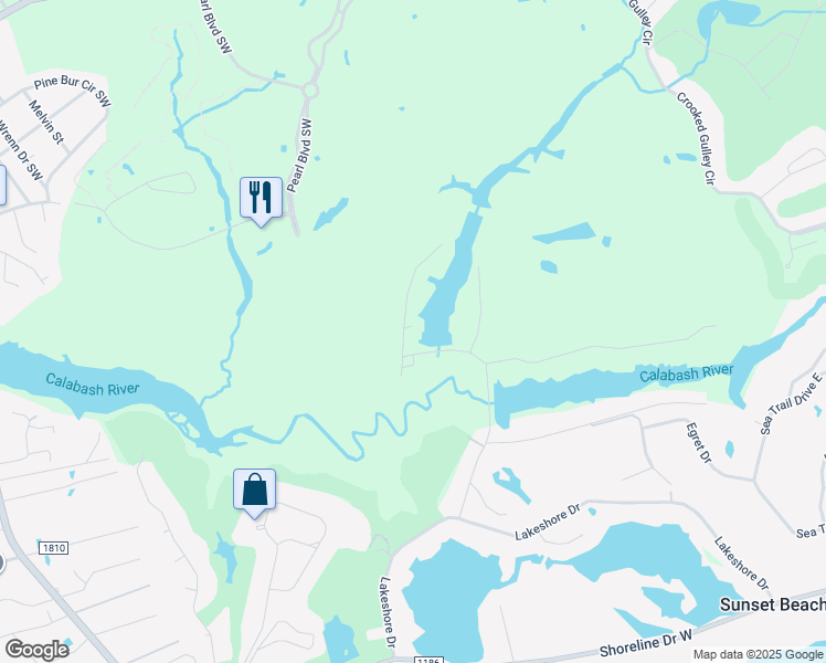 map of restaurants, bars, coffee shops, grocery stores, and more near 618 Kingfisher Lane in Sunset Beach