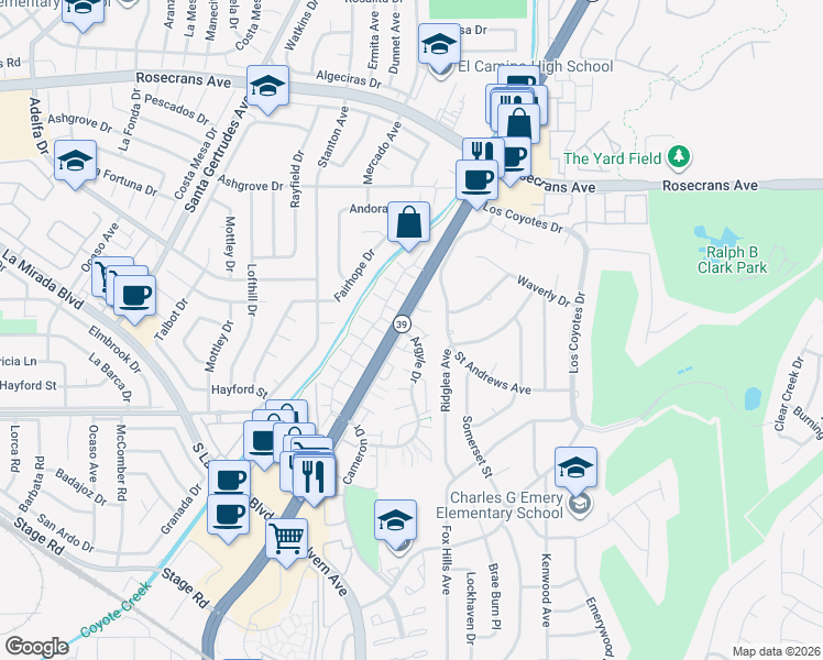 map of restaurants, bars, coffee shops, grocery stores, and more near 8232 Erskine Green in Buena Park