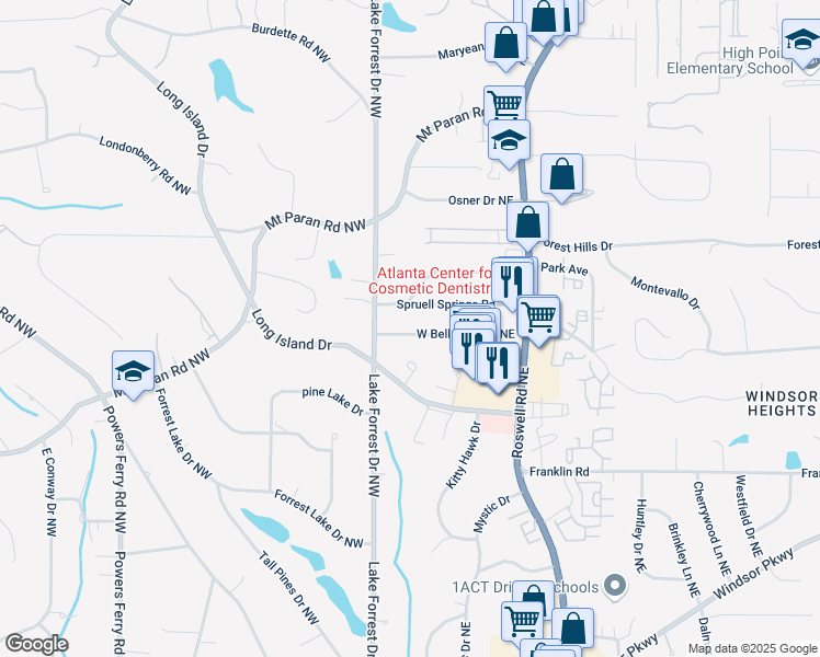 map of restaurants, bars, coffee shops, grocery stores, and more near 42 West Belle Isle Road Northeast in Atlanta