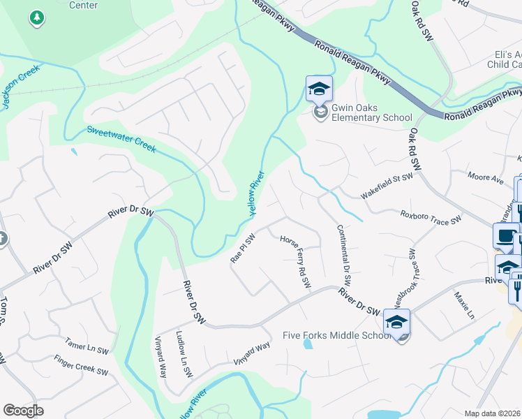 map of restaurants, bars, coffee shops, grocery stores, and more near 3366 Station Court in Lawrenceville