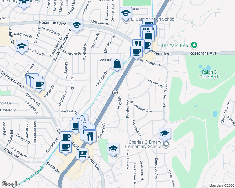 map of restaurants, bars, coffee shops, grocery stores, and more near 8232 Erskine Green in Buena Park