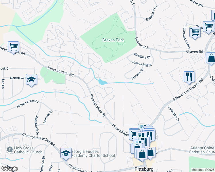 map of restaurants, bars, coffee shops, grocery stores, and more near 3999 Bayside Circle in Doraville