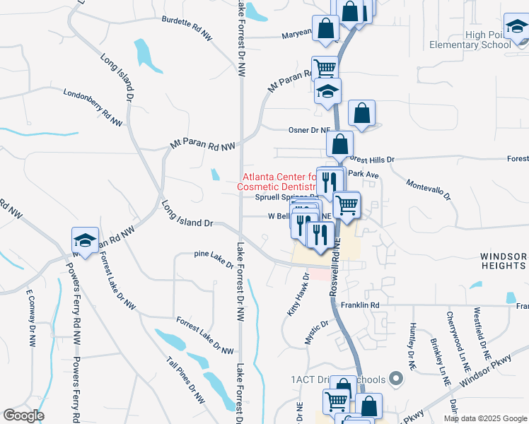 map of restaurants, bars, coffee shops, grocery stores, and more near 42 West Belle Isle Road Northeast in Atlanta
