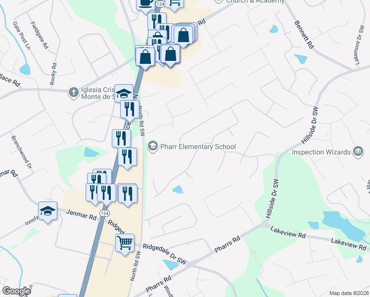 map of restaurants, bars, coffee shops, grocery stores, and more near 1626 Annapolis Way in Grayson