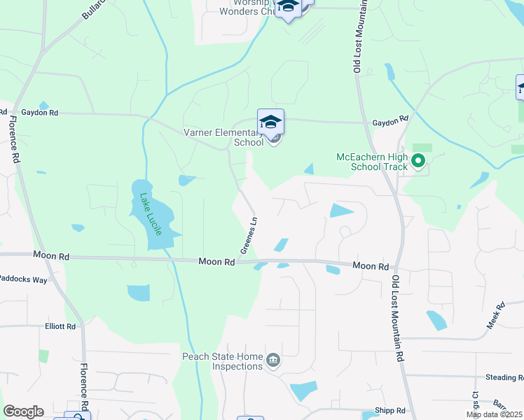 map of restaurants, bars, coffee shops, grocery stores, and more near 2575 Greenes Ln in Powder Springs