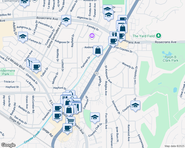 map of restaurants, bars, coffee shops, grocery stores, and more near 4738 Durango Drive in Buena Park