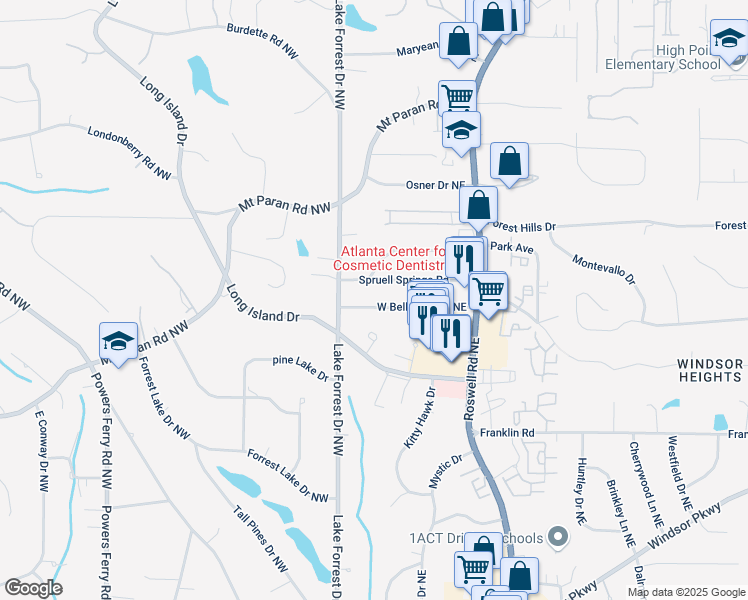 map of restaurants, bars, coffee shops, grocery stores, and more near 46 West Belle Isle Road Northeast in Atlanta