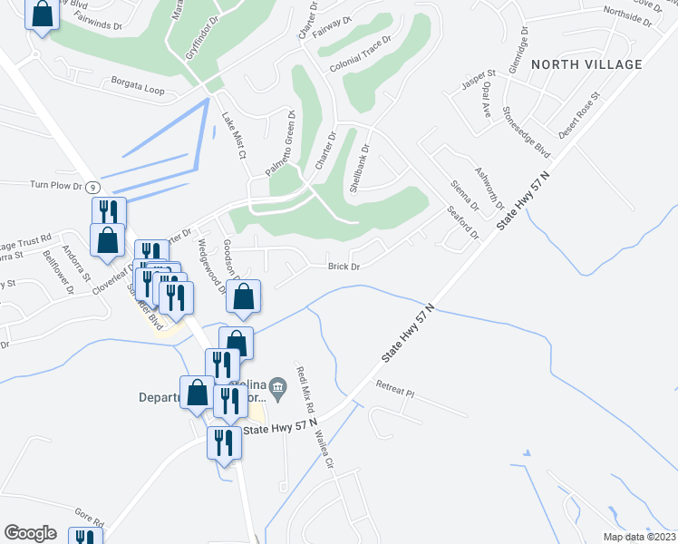 map of restaurants, bars, coffee shops, grocery stores, and more near 2416 Brick Drive in Longs