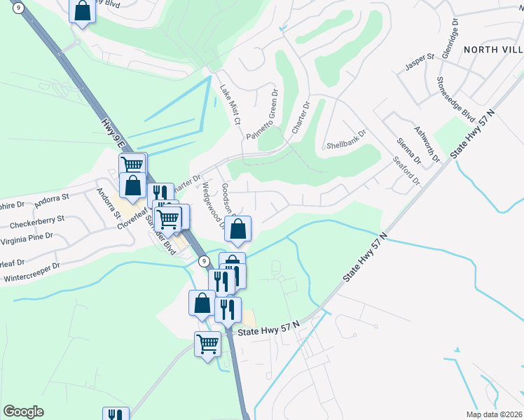map of restaurants, bars, coffee shops, grocery stores, and more near 120 Staton Lane in Longs