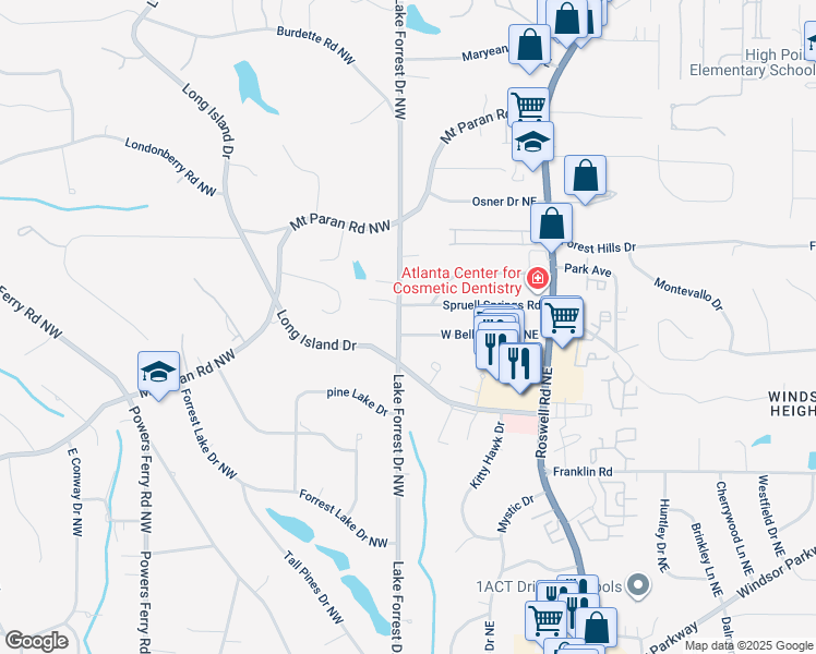 map of restaurants, bars, coffee shops, grocery stores, and more near 4975 West Belle Isle Road Northeast in Atlanta