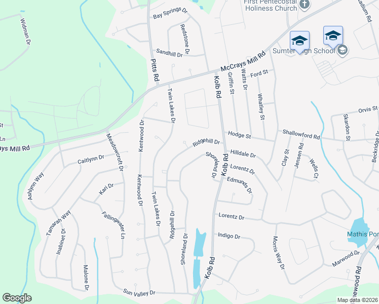 map of restaurants, bars, coffee shops, grocery stores, and more near 2780 Ridgehill Drive in Sumter