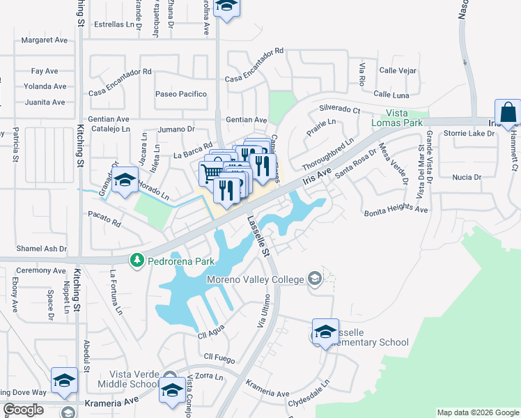 map of restaurants, bars, coffee shops, grocery stores, and more near in Moreno Valley