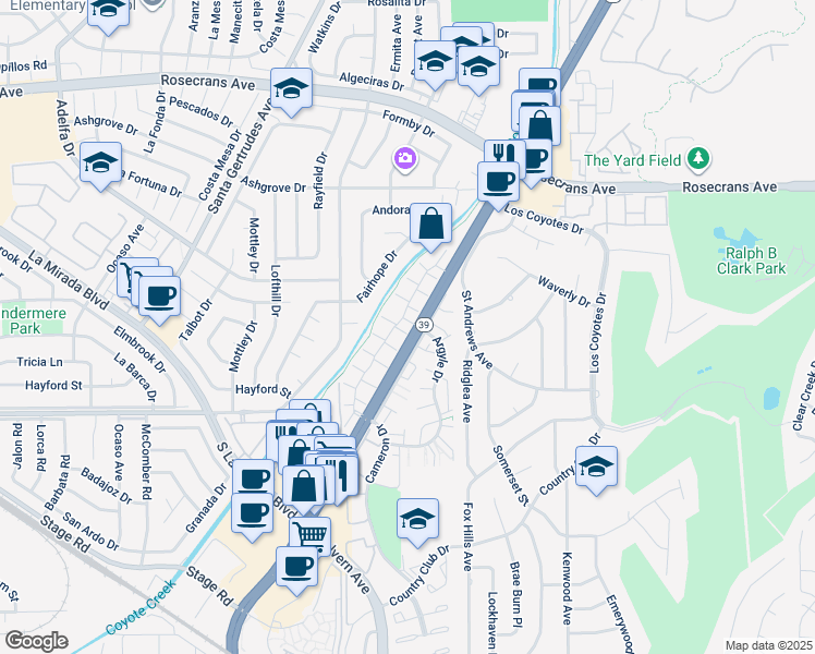 map of restaurants, bars, coffee shops, grocery stores, and more near 4738 Durango Drive in Buena Park