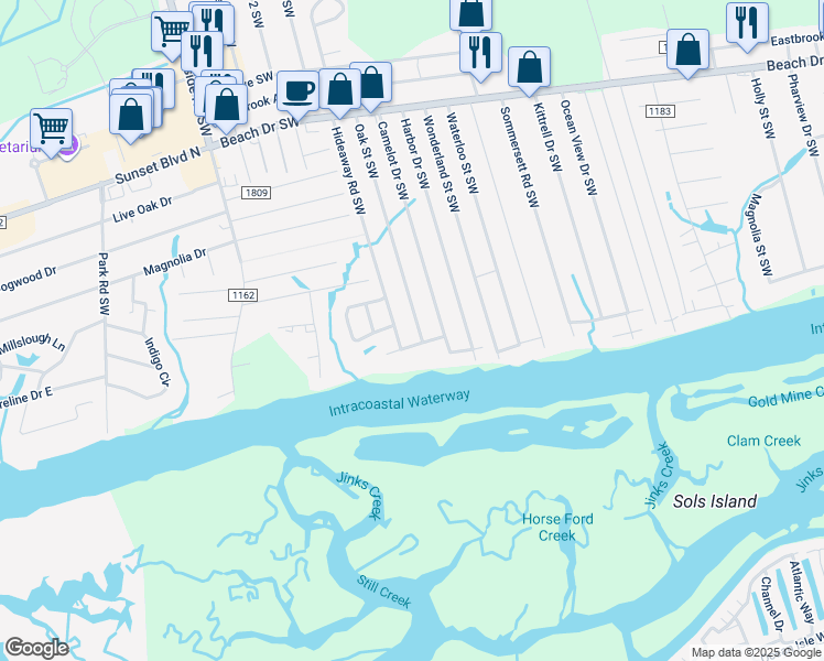 map of restaurants, bars, coffee shops, grocery stores, and more near 2006 Oak Street Southwest in Ocean Isle Beach