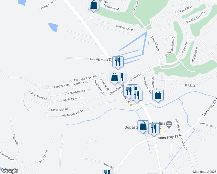 map of restaurants, bars, coffee shops, grocery stores, and more near 318 Andorra Street in Longs