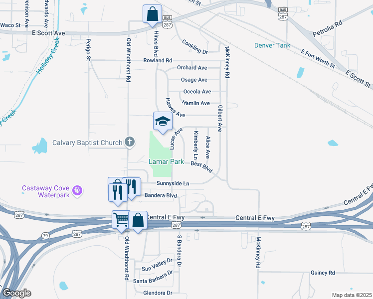 map of restaurants, bars, coffee shops, grocery stores, and more near 2219 Hines Boulevard in Wichita Falls