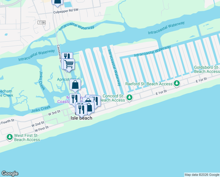 map of restaurants, bars, coffee shops, grocery stores, and more near 22 Fairmont Street in Ocean Isle Beach
