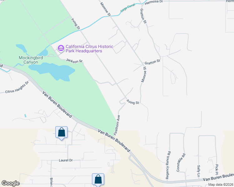 map of restaurants, bars, coffee shops, grocery stores, and more near 1400-1498 Irving Street in Riverside