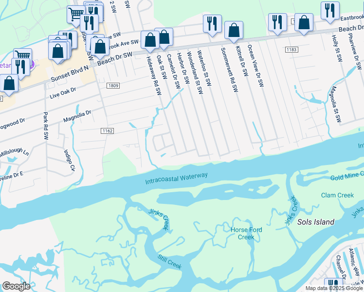 map of restaurants, bars, coffee shops, grocery stores, and more near 2006 Oak Street Southwest in Ocean Isle Beach
