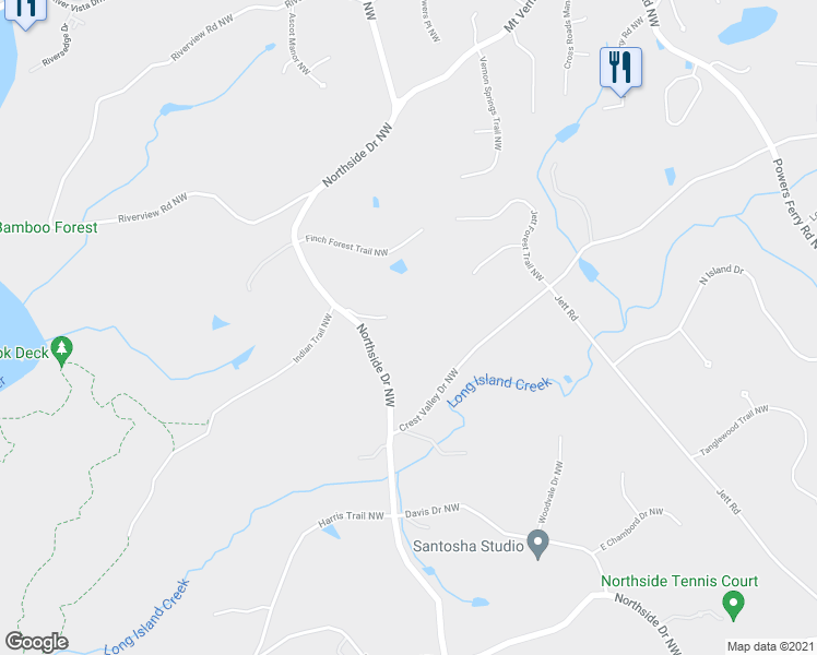 map of restaurants, bars, coffee shops, grocery stores, and more near 4959 Northside Drive Northwest in Atlanta