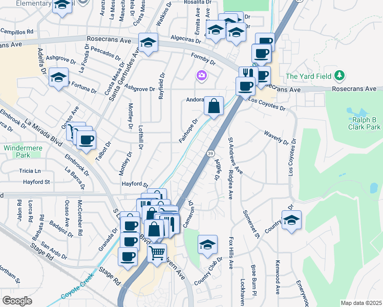 map of restaurants, bars, coffee shops, grocery stores, and more near 4761 Guadalajara Way in Buena Park