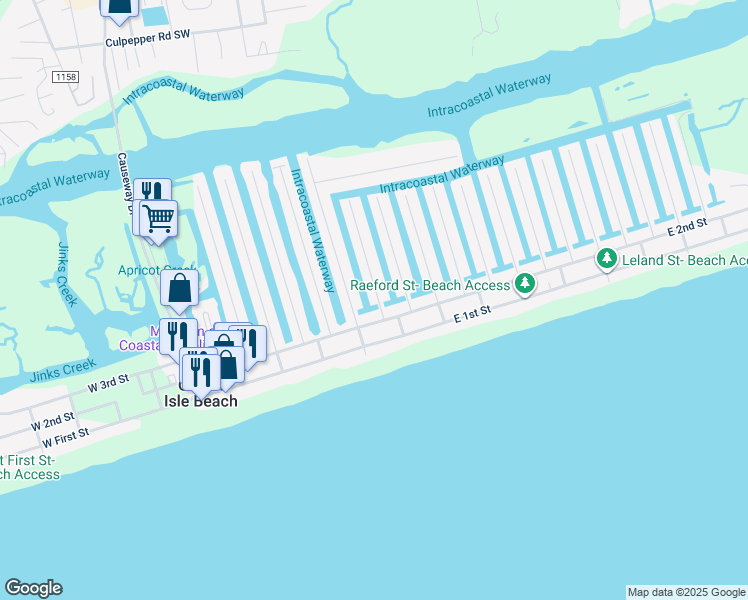 map of restaurants, bars, coffee shops, grocery stores, and more near 3 Richmond Street in Ocean Isle Beach