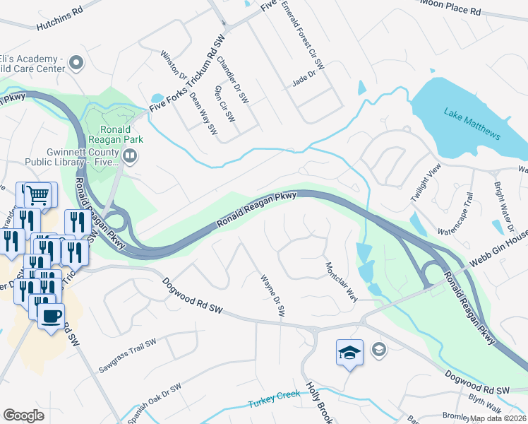 map of restaurants, bars, coffee shops, grocery stores, and more near 1010 Dunmoore Way in Snellville