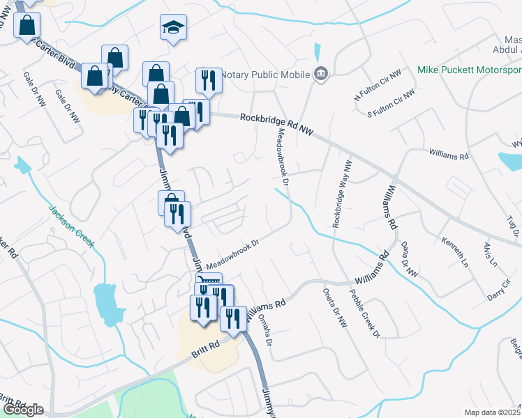 map of restaurants, bars, coffee shops, grocery stores, and more near 965 Dogwood Way Northwest in Norcross