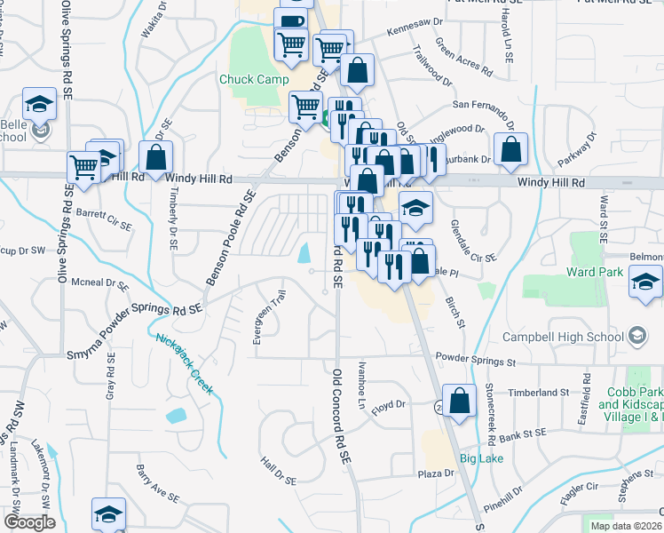 map of restaurants, bars, coffee shops, grocery stores, and more near 131 Still Pine Bend in Smyrna