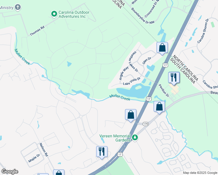 map of restaurants, bars, coffee shops, grocery stores, and more near 2544 Lake Vista Drive in Little River