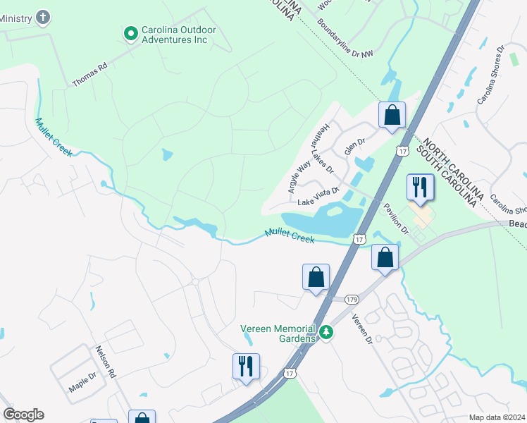 map of restaurants, bars, coffee shops, grocery stores, and more near 2544 Lake Vista Drive in Little River