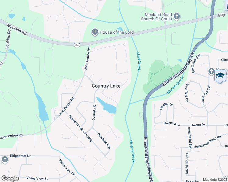 map of restaurants, bars, coffee shops, grocery stores, and more near 2438 Country Lake Lane in Powder Springs