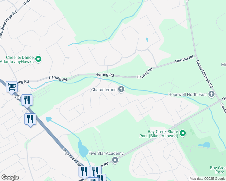 map of restaurants, bars, coffee shops, grocery stores, and more near 15 Kaktovic Court Southeast in Grayson