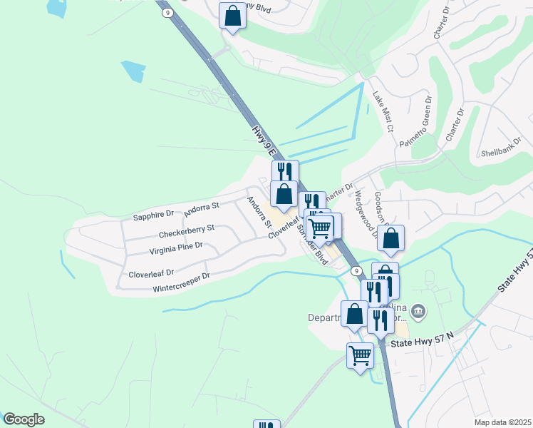 map of restaurants, bars, coffee shops, grocery stores, and more near 318 Andorra Street in Longs