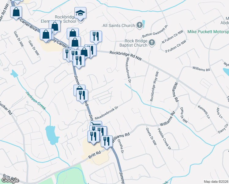 map of restaurants, bars, coffee shops, grocery stores, and more near 965 Dogwood Way Northwest in Norcross