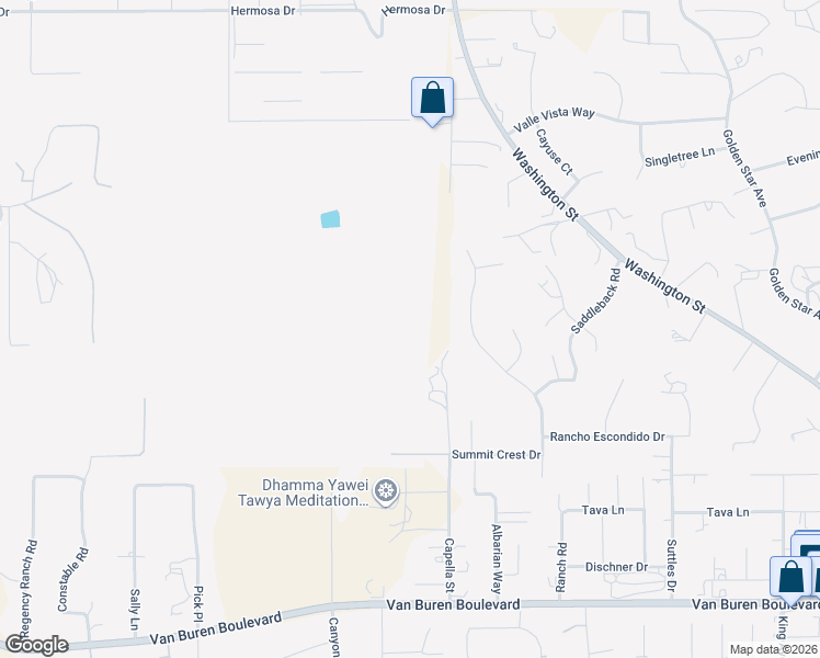 map of restaurants, bars, coffee shops, grocery stores, and more near 15980 Summit Crest Drive in Riverside
