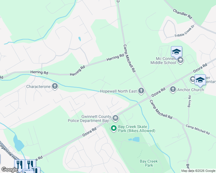 map of restaurants, bars, coffee shops, grocery stores, and more near 2573 Starfire Lane in Loganville