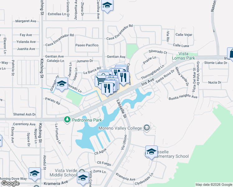 map of restaurants, bars, coffee shops, grocery stores, and more near in Moreno Valley