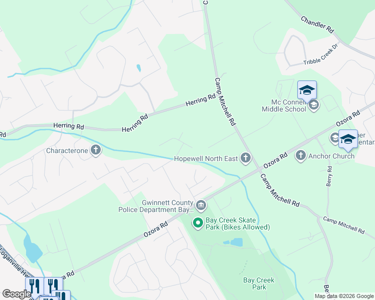 map of restaurants, bars, coffee shops, grocery stores, and more near 2573 Starfire Lane in Loganville