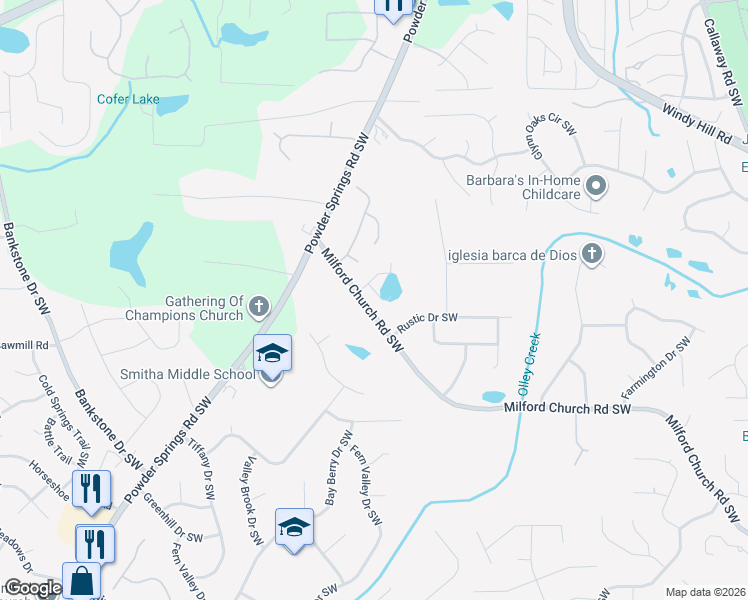 map of restaurants, bars, coffee shops, grocery stores, and more near 2427 Kingston Heath Way in Marietta