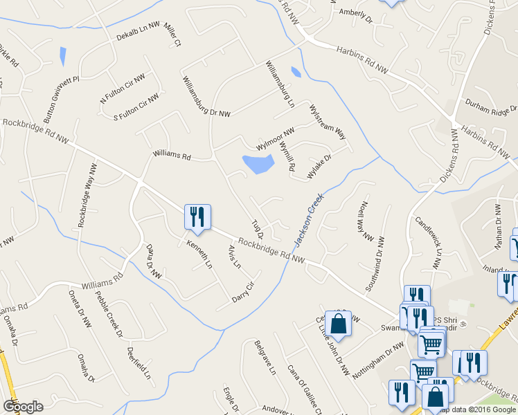 map of restaurants, bars, coffee shops, grocery stores, and more near 700 Jackson Bank Place Northwest in Lilburn