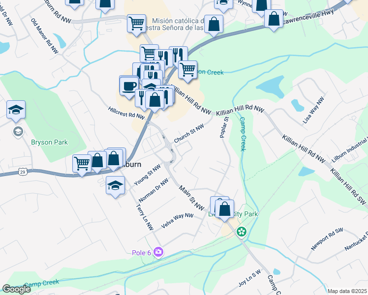 map of restaurants, bars, coffee shops, grocery stores, and more near 4807 Edith Place Northwest in Lilburn