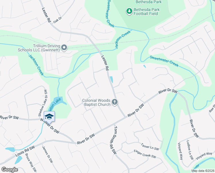 map of restaurants, bars, coffee shops, grocery stores, and more near 295 Lester Road Southwest in Lawrenceville
