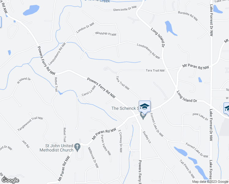 map of restaurants, bars, coffee shops, grocery stores, and more near 4941 Powers Ferry Road Northwest in Atlanta