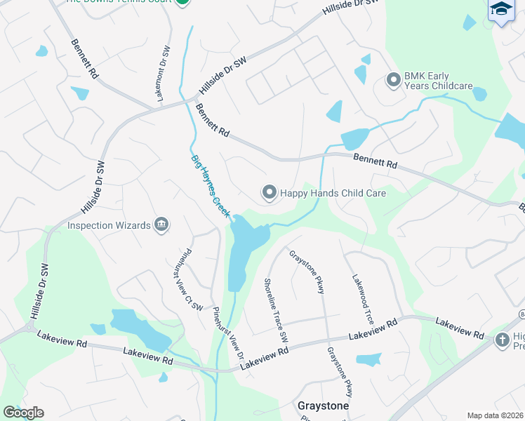 map of restaurants, bars, coffee shops, grocery stores, and more near 1835 Big Haynes Court Southwest in Grayson